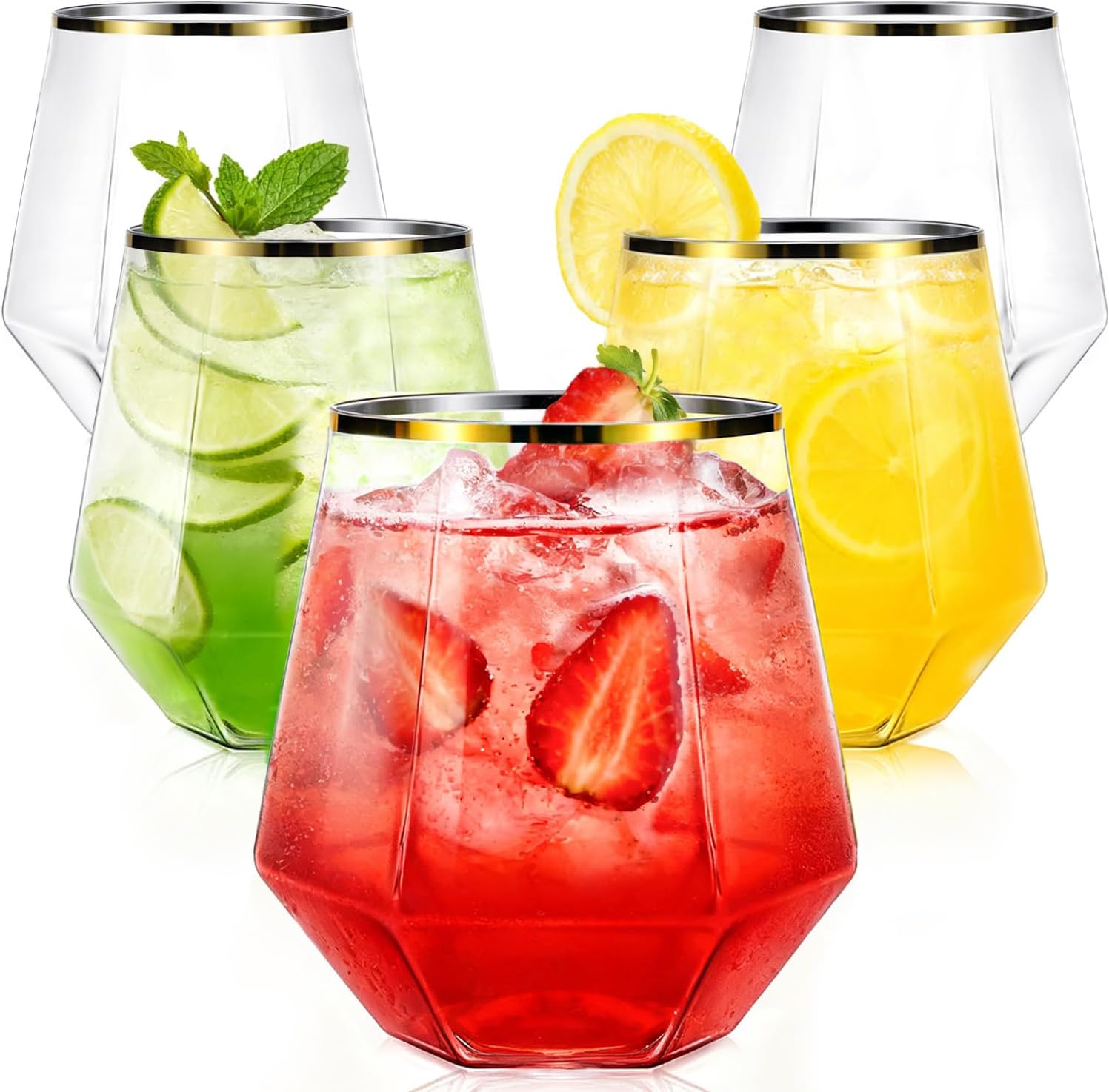 Maaacute 12oz Stemless Plastic Wine Glasses – 40-Pack Gold Rim Disposable Cups