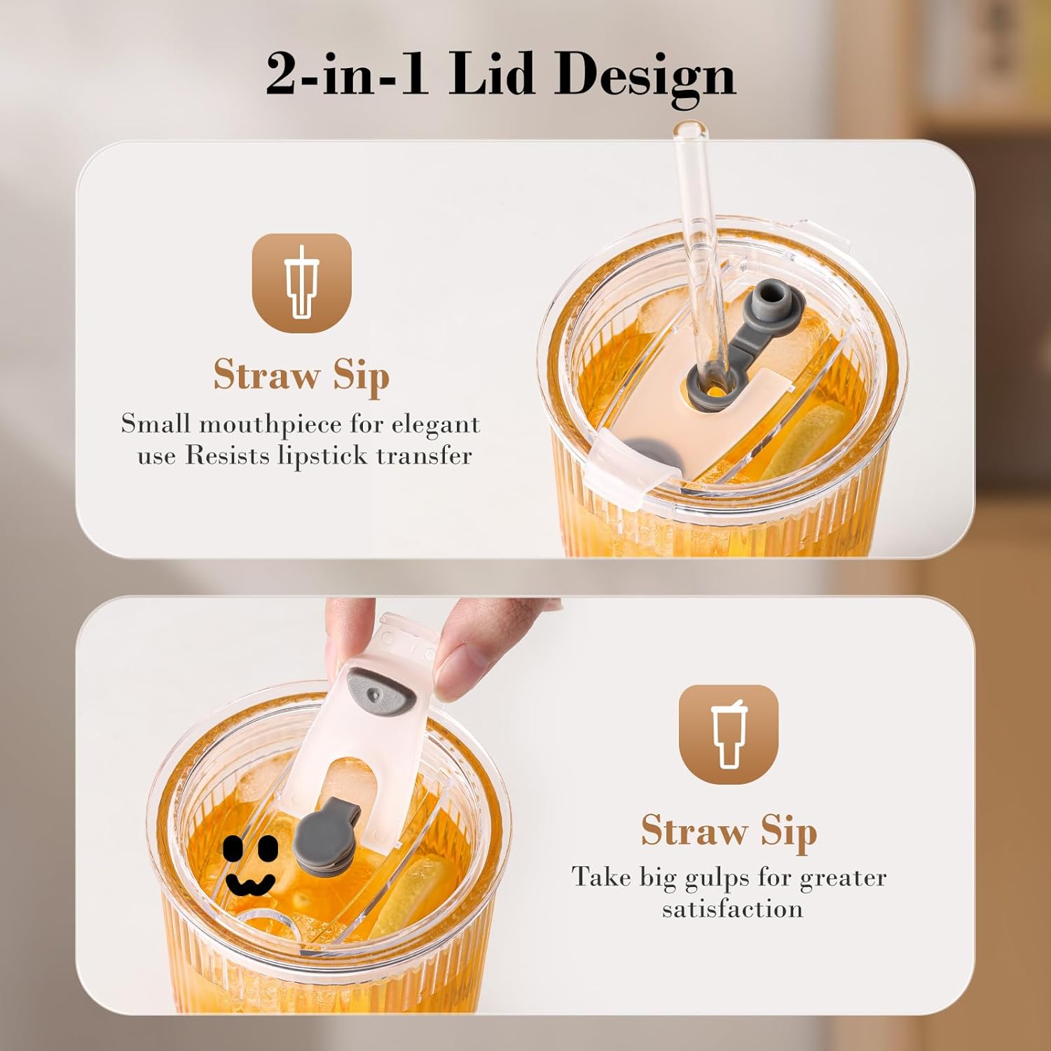 GOSCHE 20oz Glass Cups with Lids & Straws – Reusable Iced Coffee Tumblers, 6-Pack