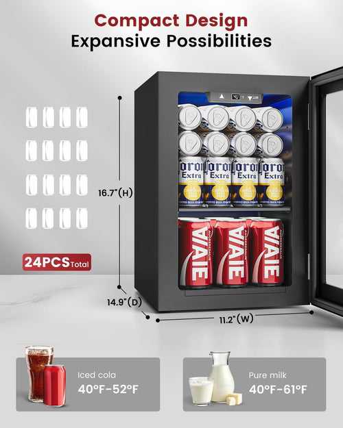 Feelfunn 24-Can Mini Beverage Refrigerator – Compact & Stylish Cooling