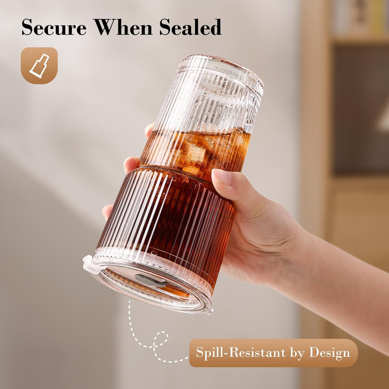 GOSCHE 20oz Glass Cups with Lids & Straws – Reusable Iced Coffee Tumblers, 6-Pack