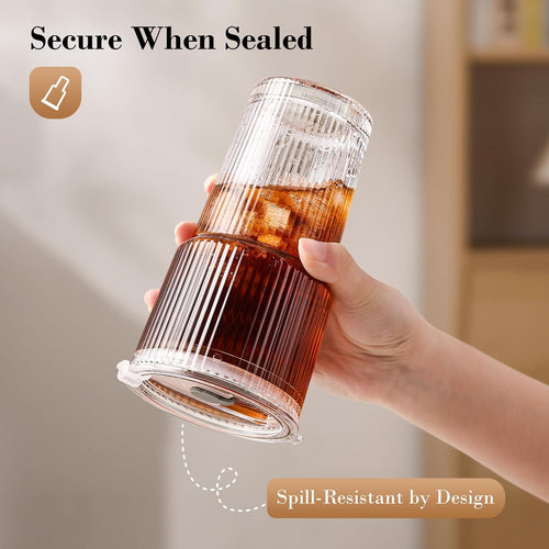 GOSCHE 20oz Glass Cups with Lids & Straws – Reusable Iced Coffee Tumblers, 6-Pack